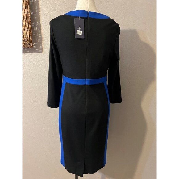 NYDJ Dress Black Blue 8 W Bra NWT Stretch Shaping Spanx Sheath Career Church - Picture 3 of 6